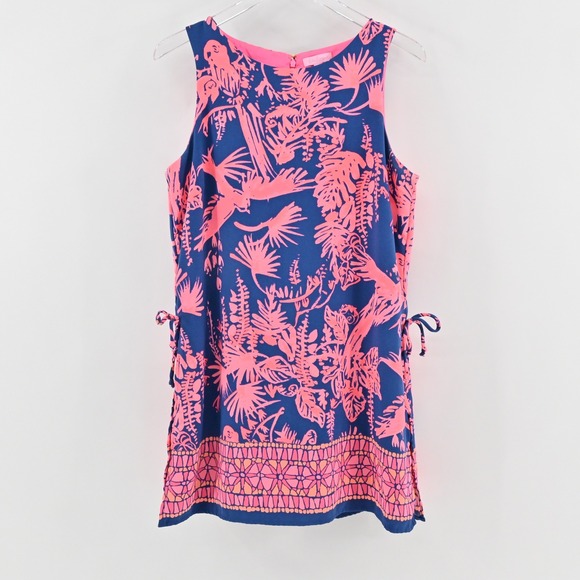 Lilly Pulitzer Donna Romper Sz 10 Indigo Night Caw Blue Pink Sleeveless Playsuit - Picture 2 of 16